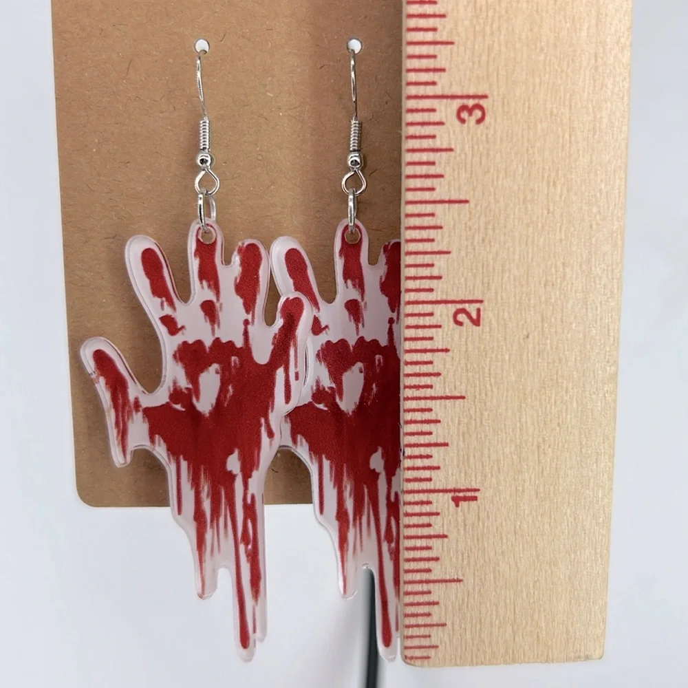 Halloween Horror Bloody Hand-painted Acrylic Pendant Earrings - Picture 2 of 2